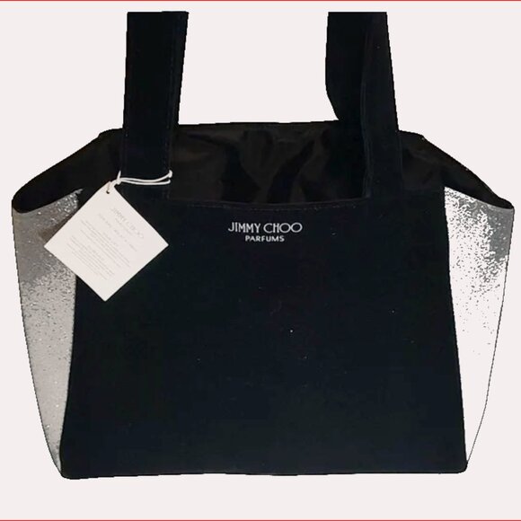 Parfums J Choo NWT Black Velvet & Silver Glitter Colorblock Tote Bag